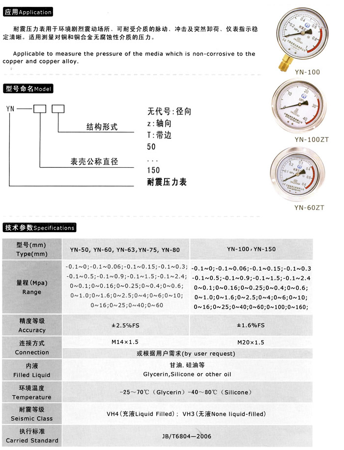 TN/YTN耐震壓力表
