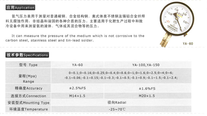 YA氨用壓力表